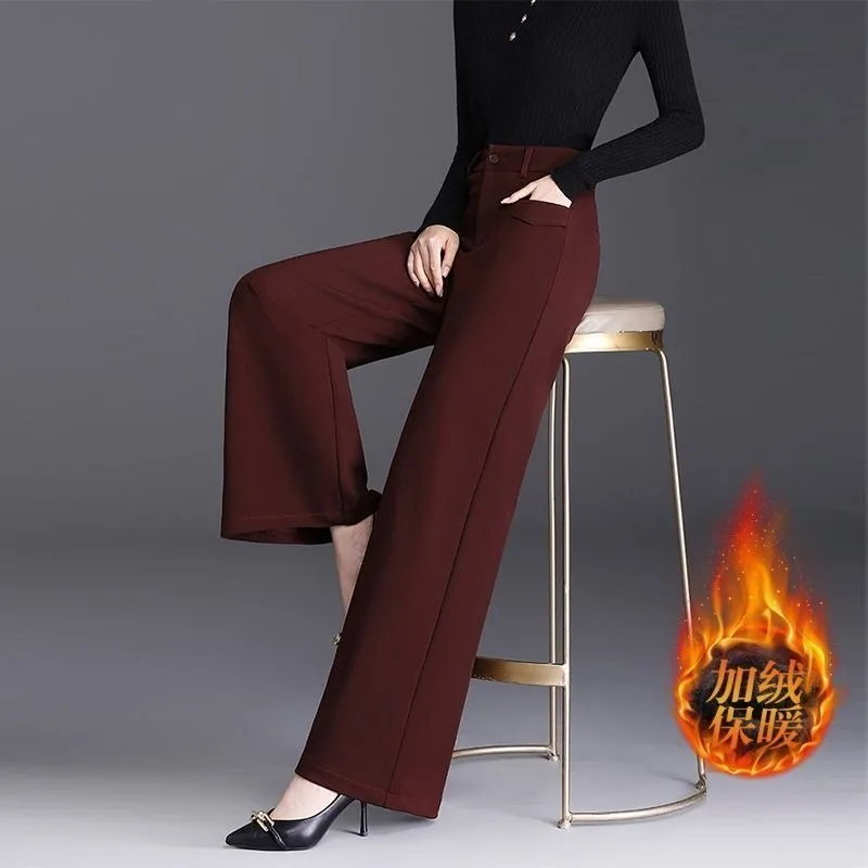 الصوفية واسعة الساق السراويل النساء في الخريف الشتاء جديد عالية الخصر فضفاض مستقيم السراويل ثنى السراويل المخملية سراويل نسائية #5