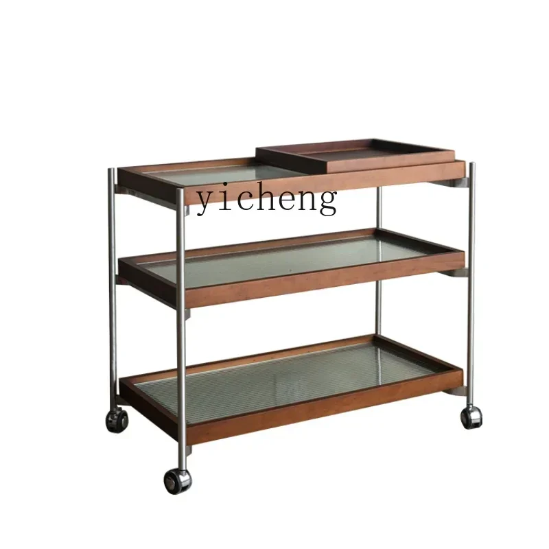 

ZC Living Room Solid Wood Mobile Small Coffee Table Kitchen Storage Vegetable Rack Bedroom Bedside Table Small Corner Table