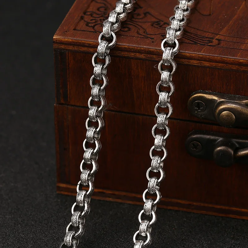 S925 sterling silver domineering pattern necklace retro thai silver 6mm fashionstylish thick necklace