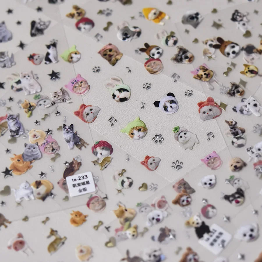 Relief Nail Art Stickers Lovely Dog Cat Animal Bunny Korean Cartoon Scrawl Relief Self Adhesive Nails Stickers Pretty Puppy tool