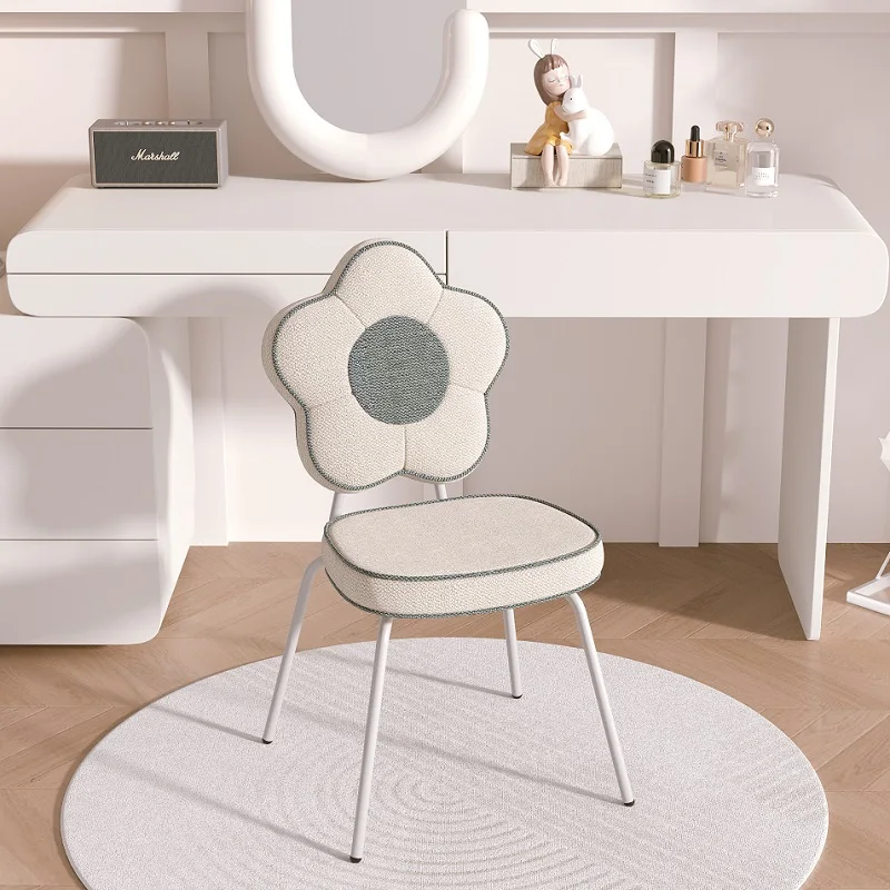 

Light Luxury Makeup Chair Girl's Bedroom Dressing Seat High Elasticity Sponge Manicure Stool Flower Backrest Modern Furniture