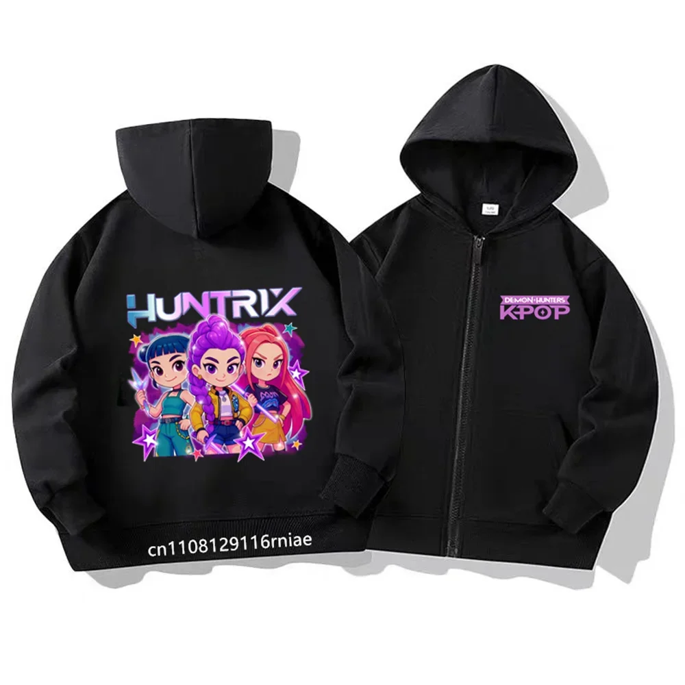 

2026 New K Pop Demon Hunters Kids Hoodie Kawaii Cartoon Printed Zippered Hoodie Coat Boys Autumn Jacket Baby Girl Winter Clothes