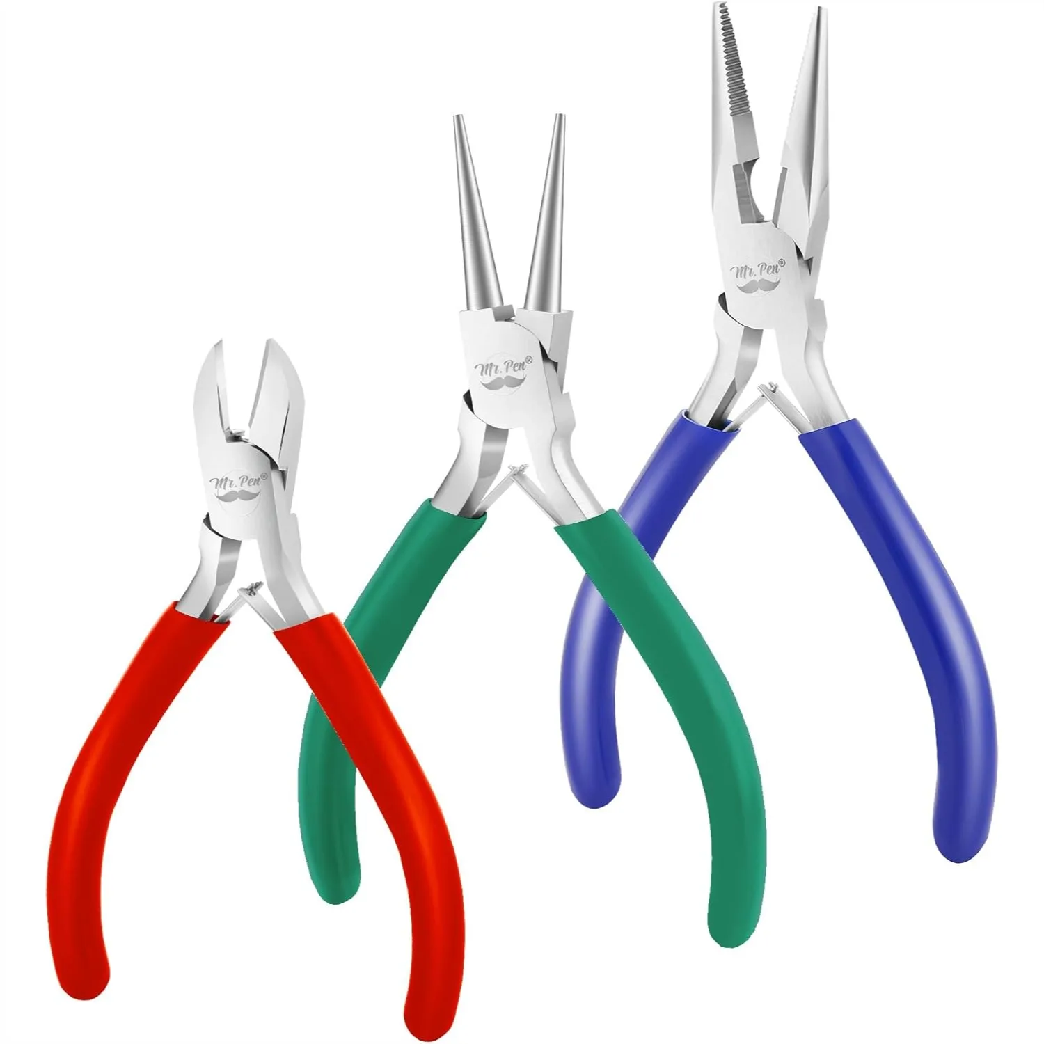 Pliers for Jewelry Making, 3 Pack: Chain Nose, Round Nose & Wire Cutter Set for Beading, Wire Wrapping, Jump Rings
