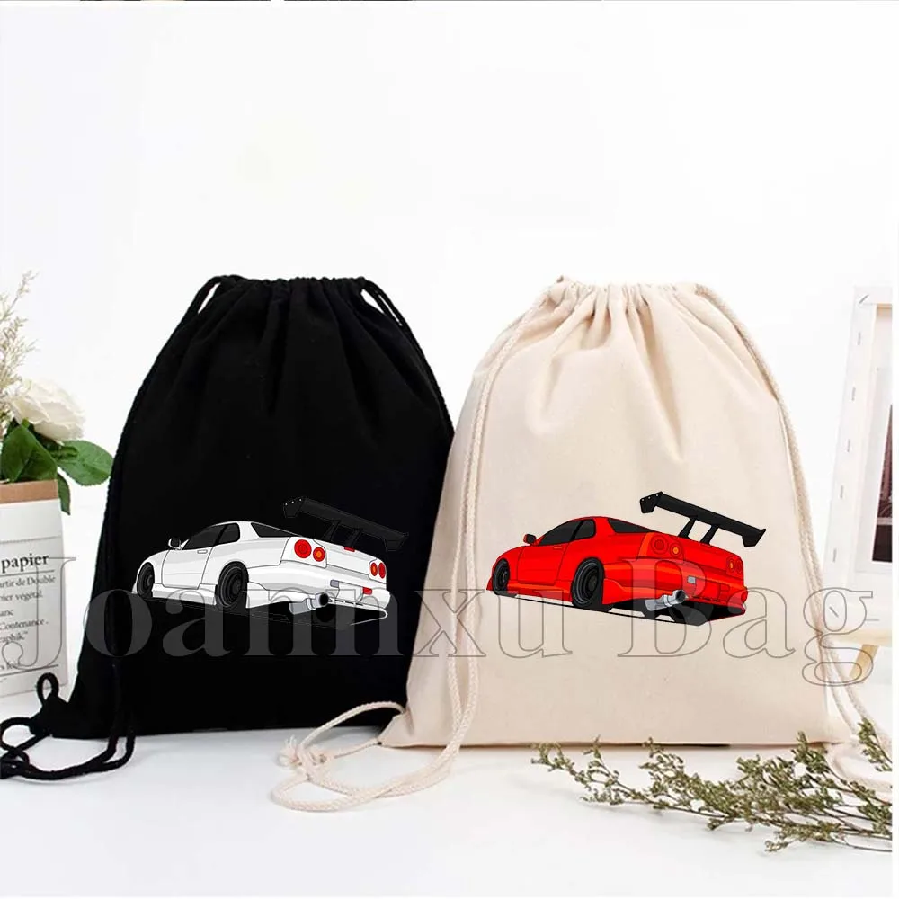

Fashion Vintage Male Men JDM Tokyo Drift Sports Car Gift Canvas Drawstring Bags Soccer Backpack Gym Sackpack Sports String Bag