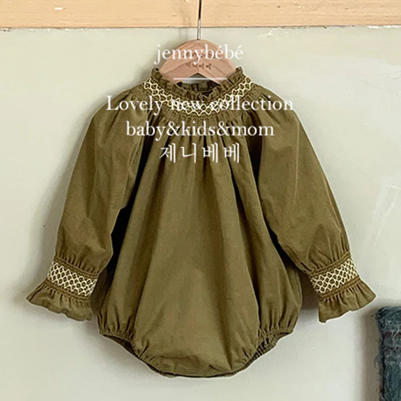 

2024 New Spring 0-24M Baby Girl Clothing Newborn Baby Girls Bodysuits Long Sleeved Corduroy Infant Baby Girls Jumpsuit