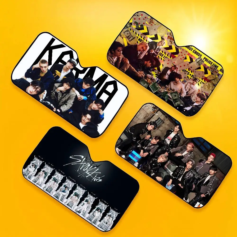 S-StrayS COOL K-Kids Kpop Car Sunshade Shield Windshield Window Sun Blocker Cover Interior Protection For Truck Visor Universal