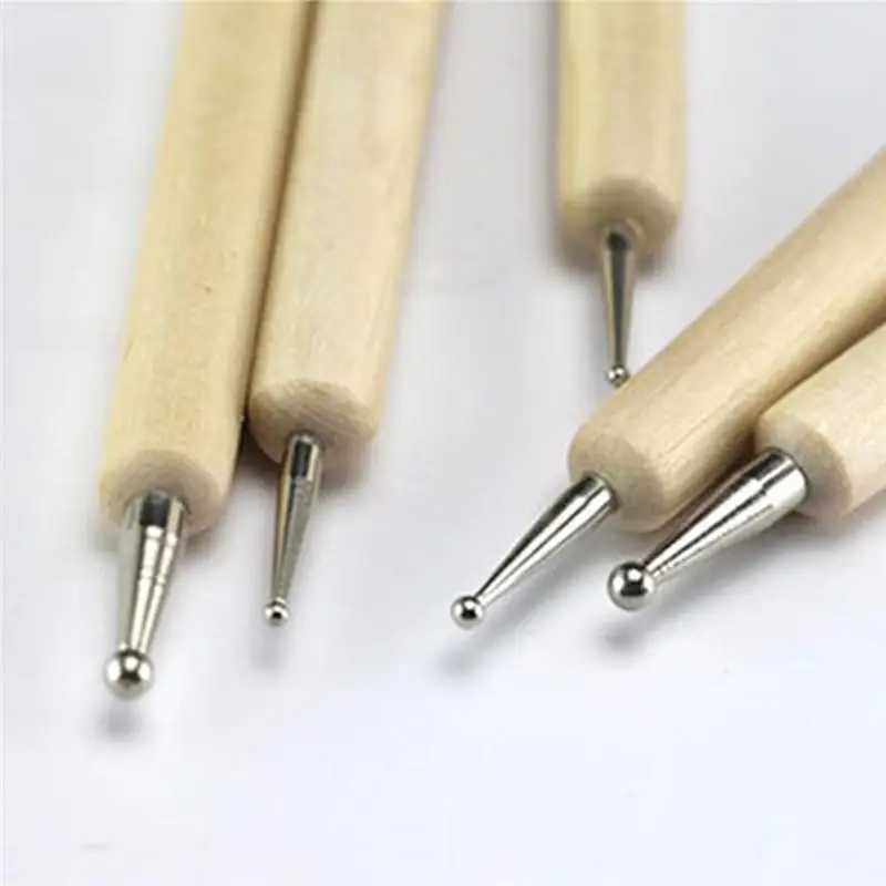 5pcs/set/ 2Sets Wood and Stainless Steel Ball Stylus for Polymer Clay Pottery Ceramics Sculpting Modeling Handmade Tools Set