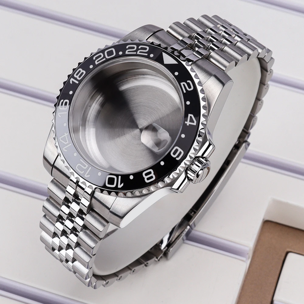 

40mm SUB GMT Black Ceramic Insert Watch Case For NH35 NH36 NH34 NH38 4R36 Eta 2824 PT5000 Miyota 8215 Movement Glide Lock Clasp