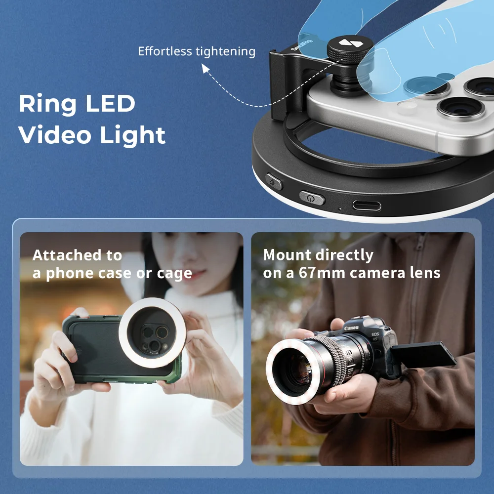 SmallRig Vibe P30 67mm Ring LED Video Light Lightweight Ring Fill Light for Camera Smart Phone 440mAh Portable mini Light 4873