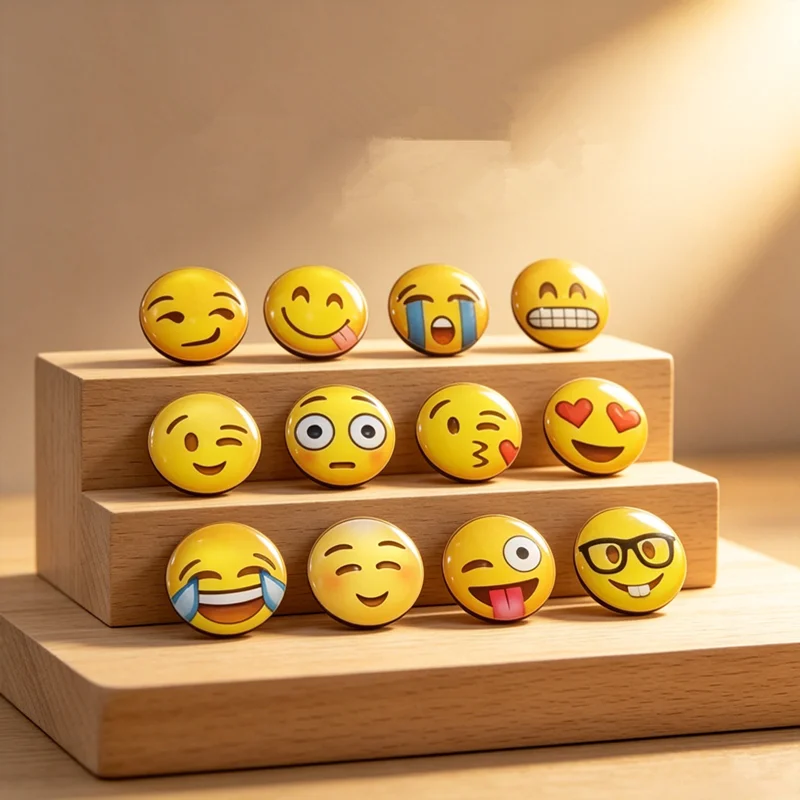 12pcs Round Polystyrene Smile Face Fridge Magnets - Adorable Decorative Magnets for Kitchen Office Whiteboard Locker