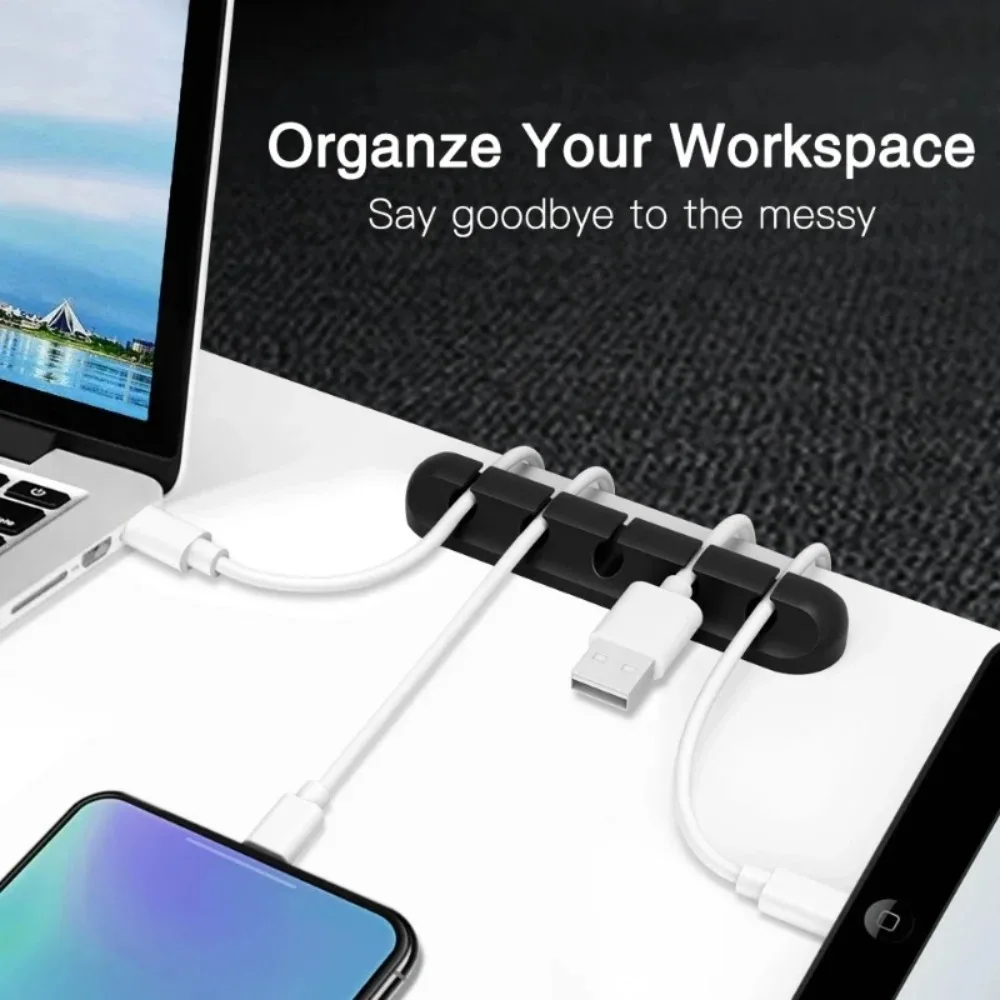 Silicone USB Cable Organizer, USB Charging Cable Winder, Desktop Tidying Clip, Cable Holder