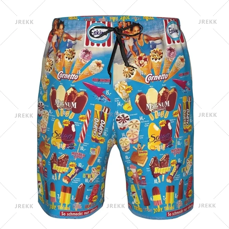 Ice Cream Poster Beach Shorts For Men Kids Hot Sale Summer Popsicle Pattern Swimming Trunks Cool Street Oversized Short Pants