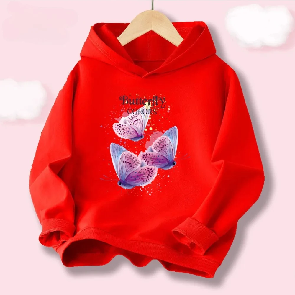 جديد عصري الوردي البتلة فراشة هوديس للفتيات ربيع الخريف مقنعين البلوز، لينة القطن الأطفال أعلى HDHB1