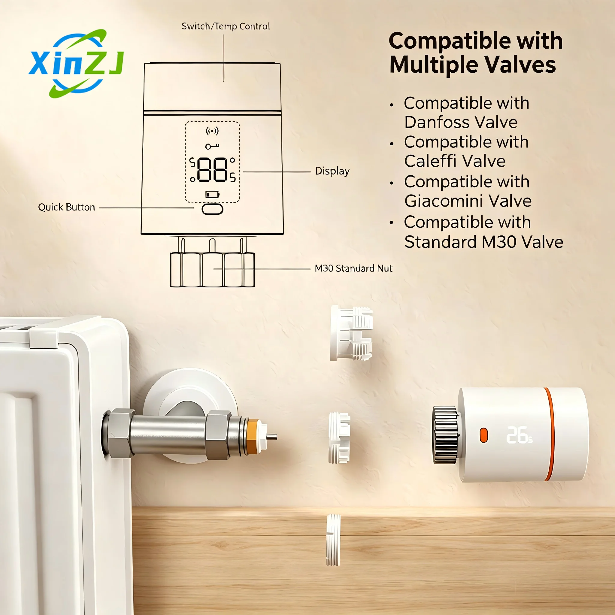 Radiator Valve Heating Easy Installation Control Vertical Mounting Works Wifi/Zigbee Smart Thermostat