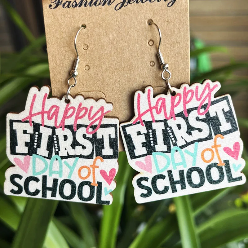 Back to School Wooden School Supply Earrings // Teacher Gift // Year End Present Happy First Day School Earrings | Pressboard