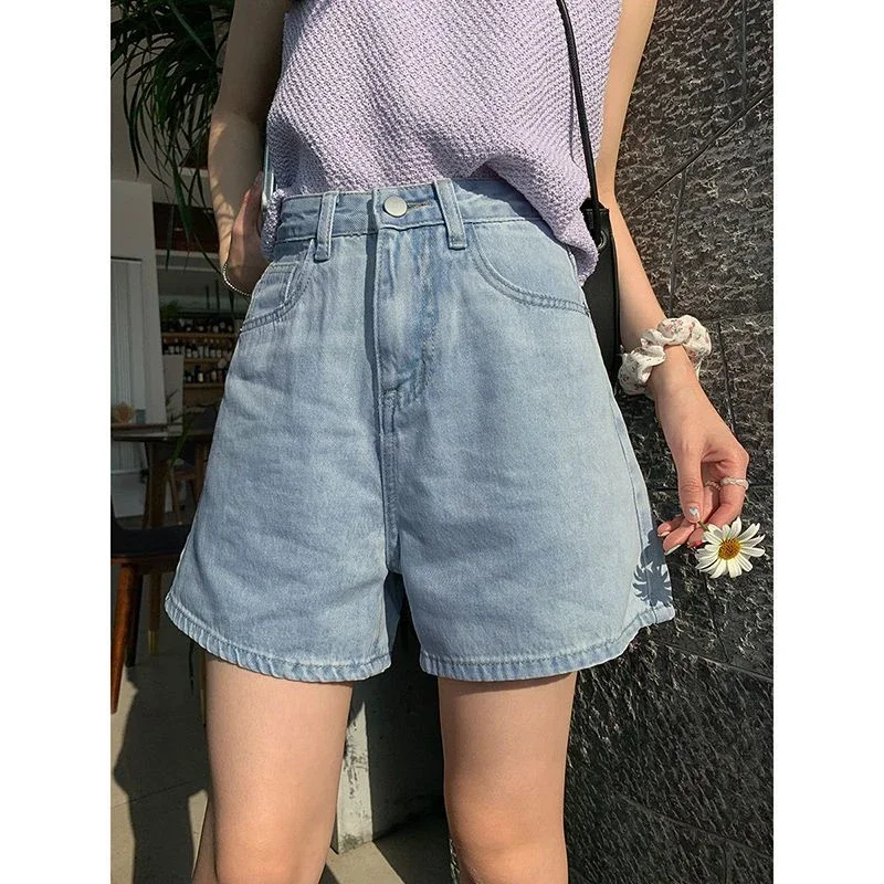 Women's High-Waisted Straight Leg Denim Shorts Korean Style Loose Versatile Summer Fashion Leisure Shorts