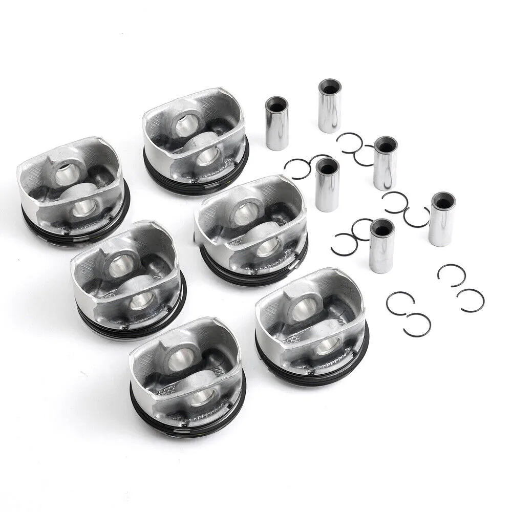 6pcs Pistons Rings Set 9.3:1 11257564335 11257559434 For BMW X3 3.0si X3 28ix E87 E88 E90 E92 E60 130i 330i 530i N52B30 3.0L L6