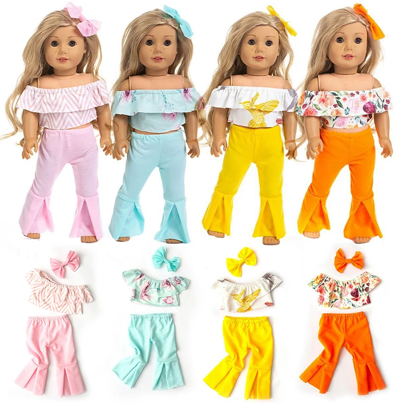 Ubranka dla lalek American Girl 18 cali, zestaw spodni typu dzwony i koszulki, zabawka dla dzieci, ubranka dla lalek, ubrania do zabawy w udawanie, prezent dla dziewczynki.