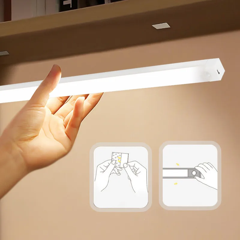 Smart led body sensor light wireless magnetic night light long rechargeable self adhesive closet cabinet light bar Motion sensor