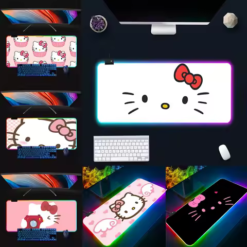 Cartoon hello k-kittys cat RGB Pc Gamer Keyboard Mouse Pad Mousepad LED Glowing Mouse Mats Rubber Gaming Computer Mausepad