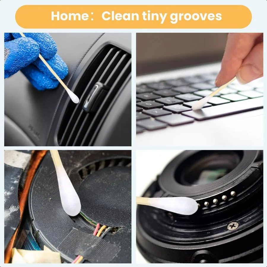 สำลีพันก้าน 500 ชิ้น 6 กล่อง บรรจุในกล่องเก็บของ สำลีก้านยาวพร้อมด้ามไม้ ไม่เป็นขุย ซึมซับดีเยี่ยม ปลายเดี่ยว