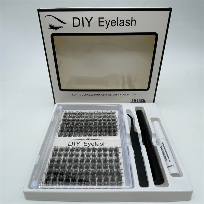 14 Rows/Tray Multi-layer mixed size DIY cluster eyelashes glue tweezers set Segmental false eyelashes with Eyelash tool