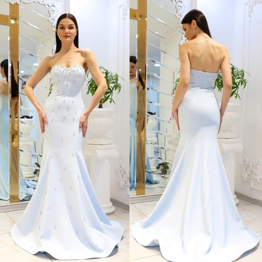 Prom Dress Saudi Arabia Simple Modern Style Formal Evening Strapless Trumpet / Mermaid Beading Satin Evening Dresses