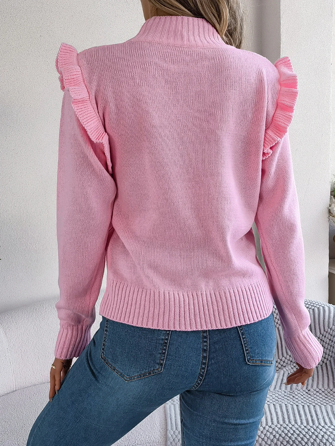 Casual Knitted Pullover Autumn Winter New Style Round Neck Long Sleeve Solid Color Fungus Sweater For Women Fashion Warm Top