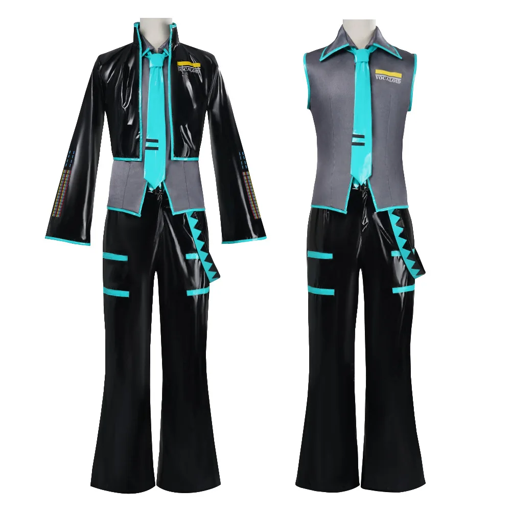 Disfraz de Cosplay de Anime Mikuo Versión Masculina, Vestido Midi Sexy de Cuero Miku 16TH, Disfraz para Halloween, Carnaval, Fiesta, Uniforme JK