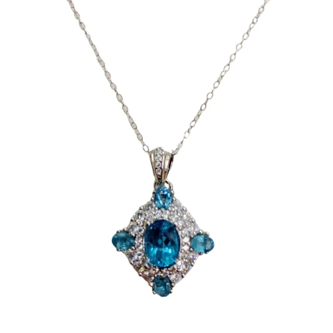 

ZECAA 925 Blue Topaz Fine Jewelry Pendant With Natural Swiss Blue Topaz Gemstone 7*9mm Lady S925 Silver Blue Topaz Pendant