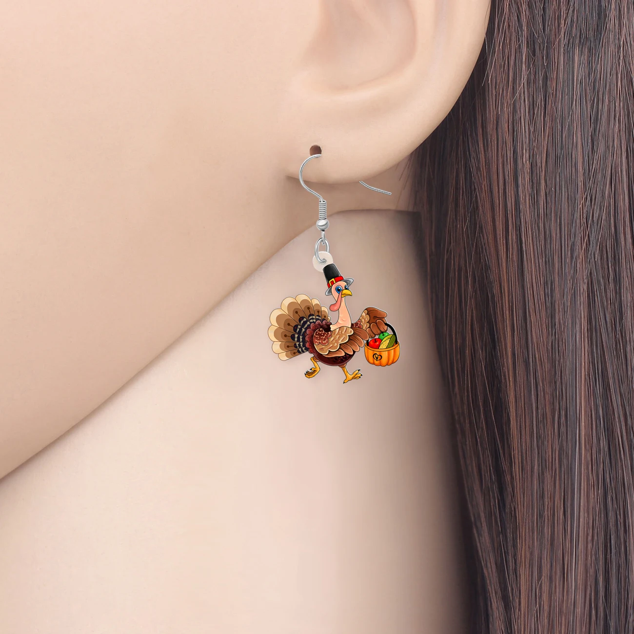 BONSNY Acrylic Thanksgiving Turkey Dangle Earrings Pumpkin Picnic Basket Animals Chicken Fall Jewelry Thankful Gifts For Women