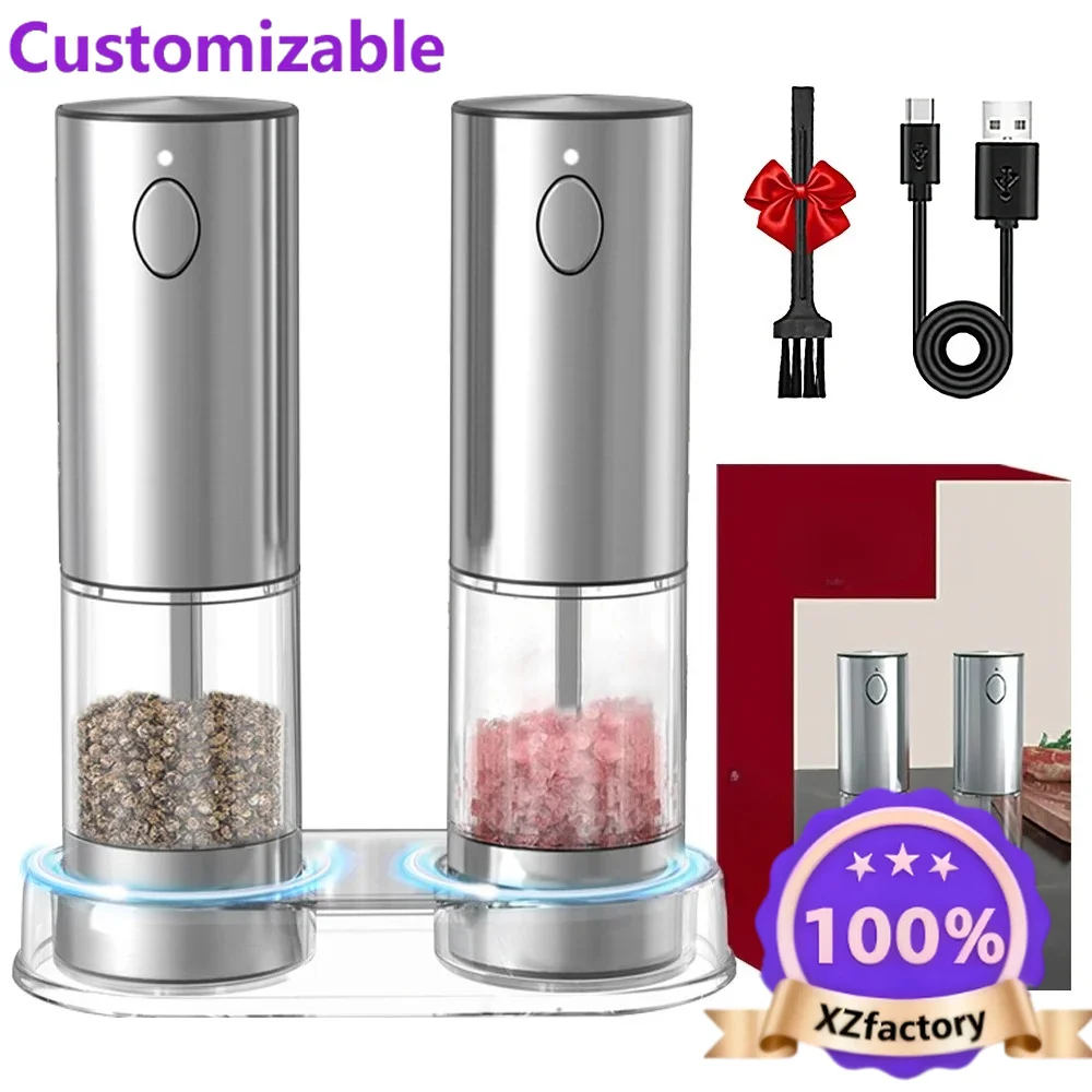 Customizable Electric Pepper Grinder Stainless Steel Salt And Adjustable Coarseness Spice Mill Pepper Grinder USB Rechargeable