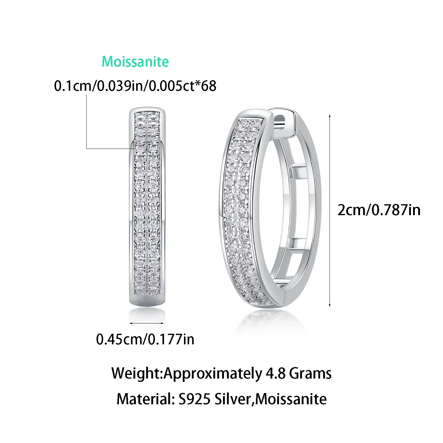 

1MM 0.34cttw D Color Moissanite Hoop Earrings For Women S925 Silver Lab Diamond Huggie Earrings Luxury Fine Jewelry Gifts