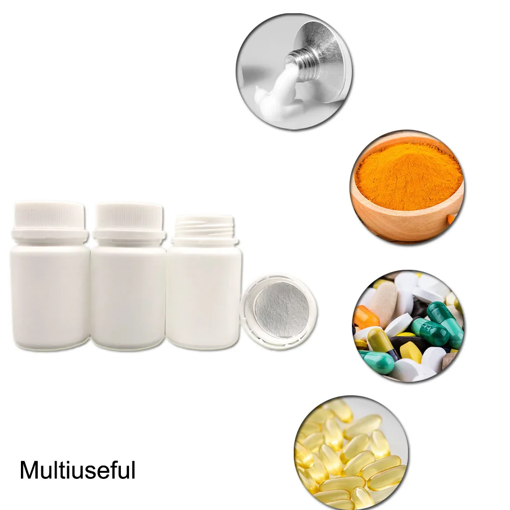 50pcs 20ml 20cc 20g HDPE Solid White Empty Plastic Containers Plastic Medicine Pill Bottles with Tamper Proof Cap