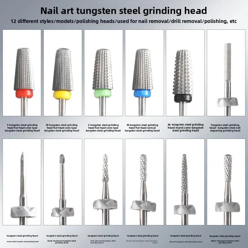 Multifunctional 5-in-1 Integrated Tungsten Steel Nail Bit Russian Manicure Cuticle  Removal Grinding Head for Nail Grinder Tool