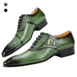 Zapatos de vestir Oxford verdes para hombre, zapatos de vestir con hebilla lateral de cuero con cordones para oficina, negocios, boda, regalo para marido