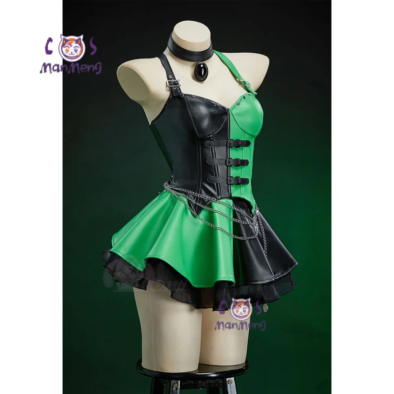 

Kim Anime Possible Shego Cosplay Costume Leather top skirt necklace prop set Halloween women's sexy fantasy Shego uniform