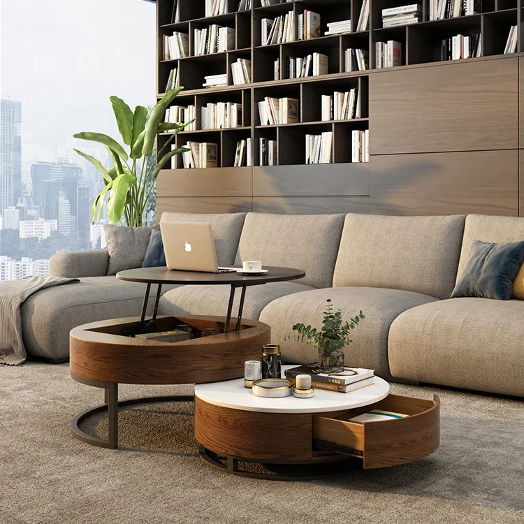 Pretty Design Multifunctional Furniture Combination Lift Top Luxury Modern Metal Coffee Table  Round