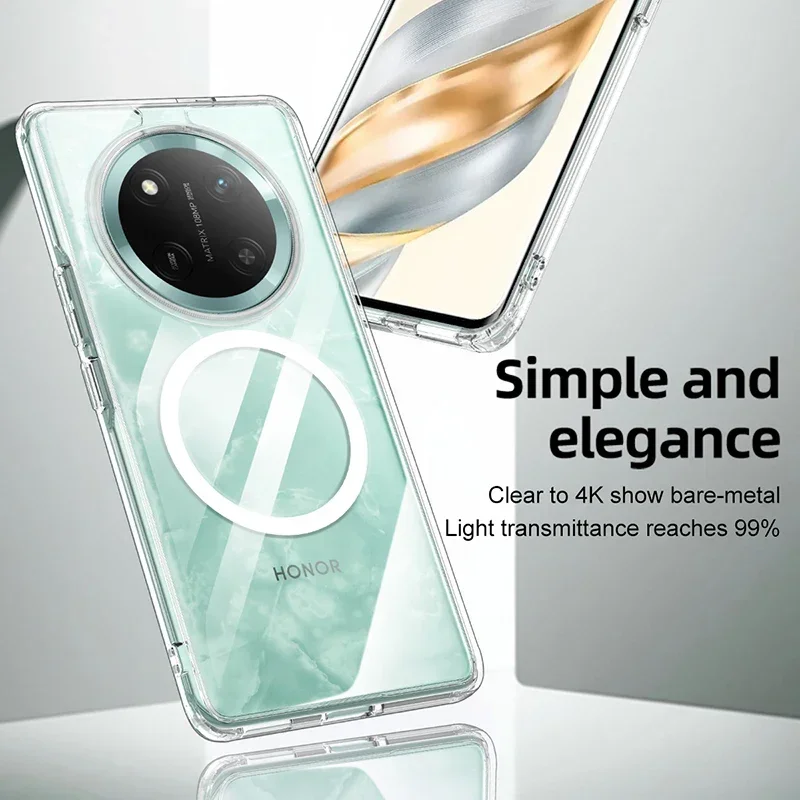 

Противоударный чехол для телефона Honor X9C, умная магнитная задняя крышка с беспроводной зарядкой, мягкий силиконовый край из ТПУ, матовые прозрачные чехлы