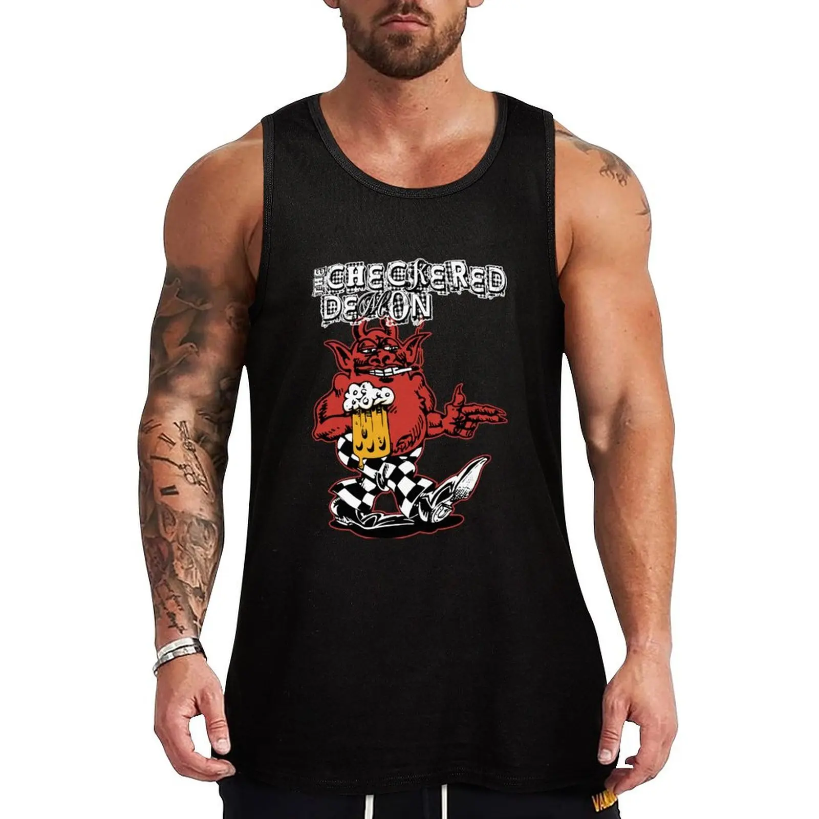 Checkered Demon Tank Top bodybuilding men sleeveless man shirts bodybuilding t-shirt
