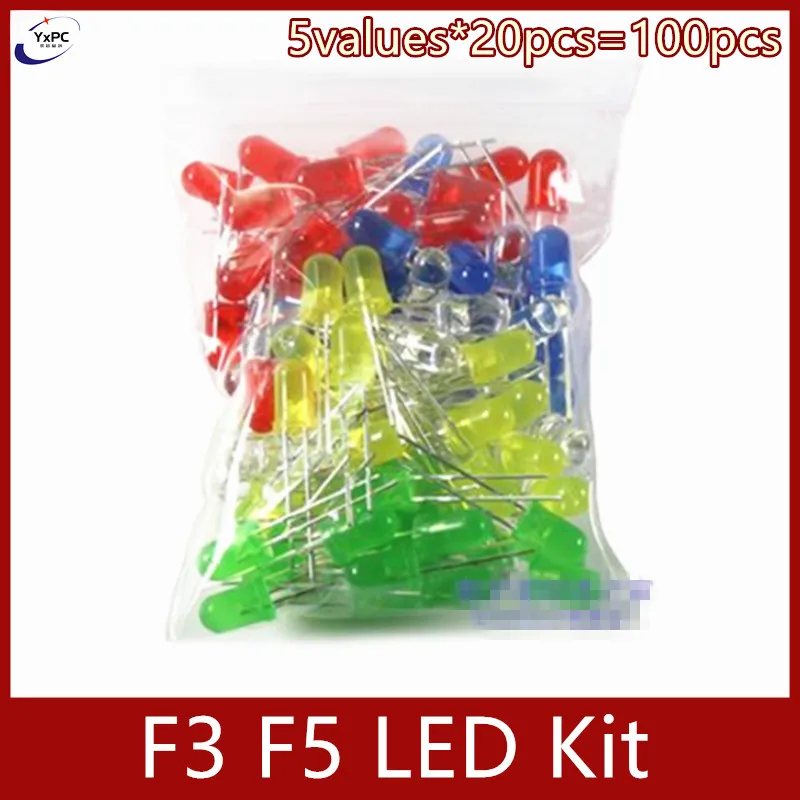 5 valori * 20 pz F3 F5 3mm 5mm LED kit elettronico rosso giallo verde bianco blu diodo emettitore di luce acqua diodi luce chiara Set