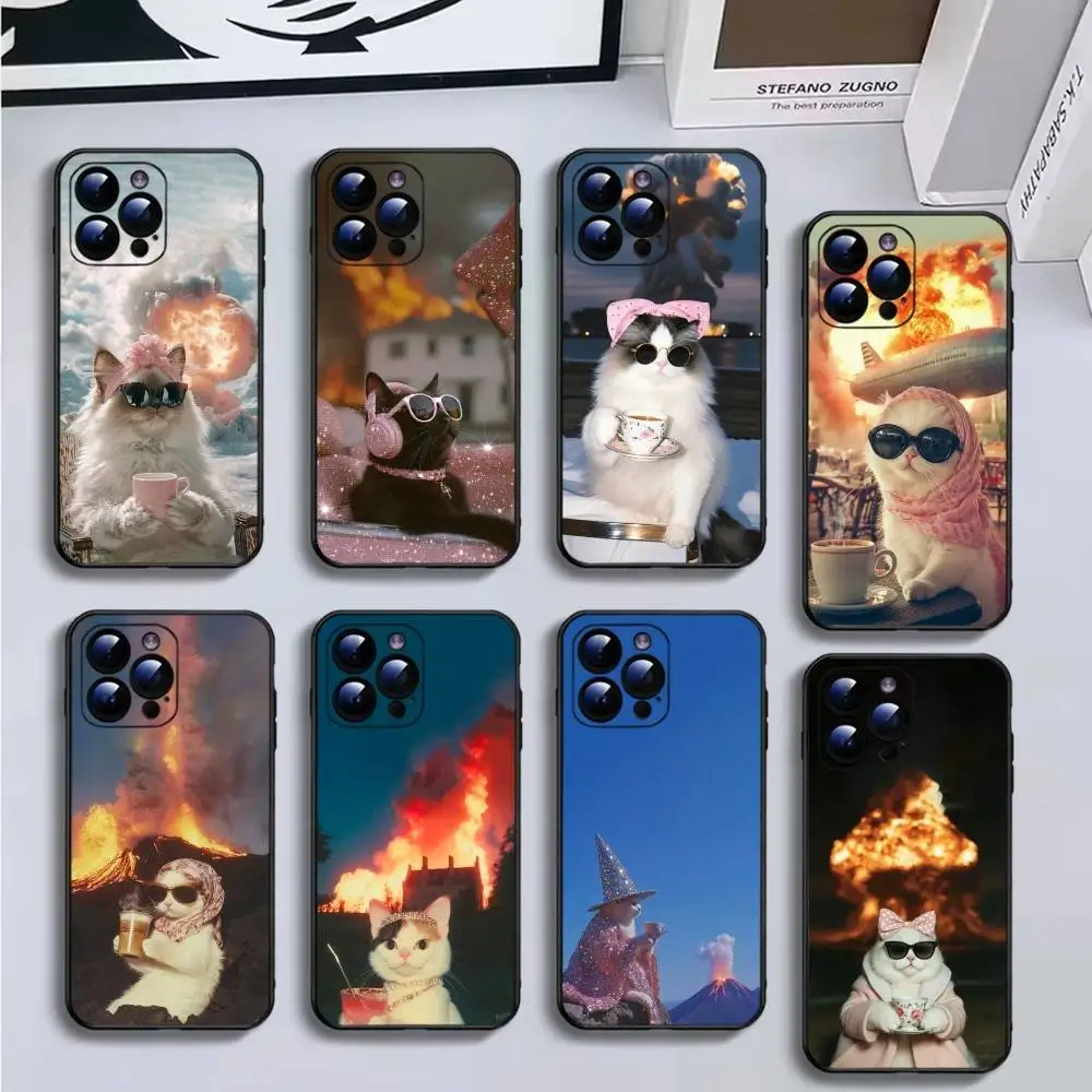 

Relaxation Cat Phone Case For iPhone16,15,14,13,12,11 Plus,Pro Max,XS,X,XR,SE,Mini,8,7,Soft Black Cover