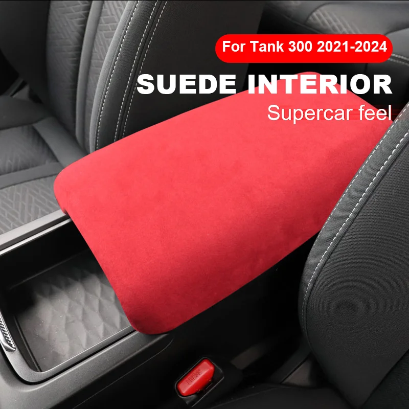 Suede Car Armrest Box Protective Cover Central Control Armrest Interior Accessories for Wey GWM Tank 300 2021 2022 2023 2024