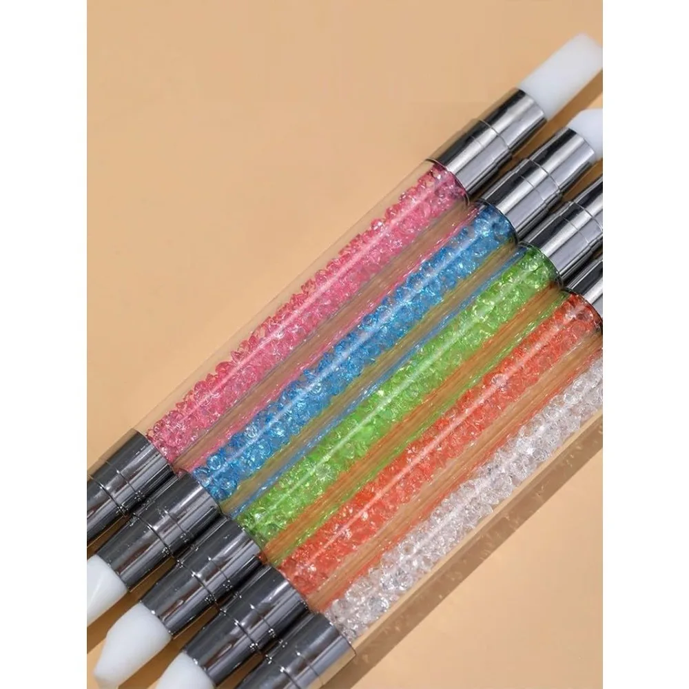 جديد-5 قطع قلم نحت الأظافر - أدوات أظافر سيليكون مزدوجة الأطراف، قلم أكريليك وفرش للراتنج، أدوات تصميم لنحت الرقائق المعدنية