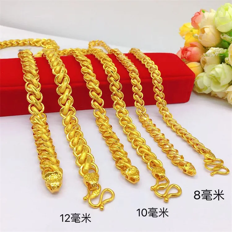 

Luxury 24K 9999 Pure Gold real gold 8mm 10mm 12mm Men's Thai necklace buckle chain
