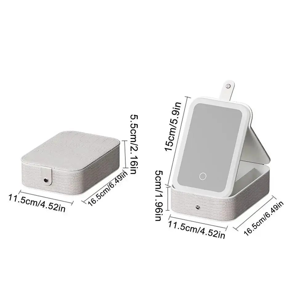 Multi-functional Cosmetics and Jewelry Box Three-color Light Mirror Beauty Mirror PU Leather Adjustable Brightness