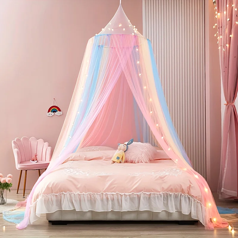 

Hooded Cylindrical Double Bed Mosquito Net Polyester Princess Canopy Bed Curtain Bedspread Bed Valance Home Curtain Girls Room