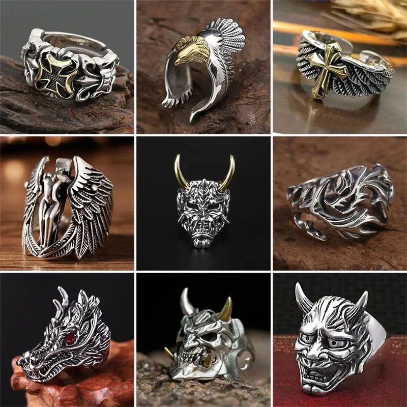 Retro Fashion Totem Cross Animal Eagle  Personality Unicorn Rings