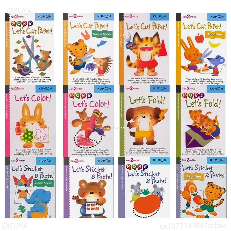 

12 Books Kumon First Steps Workbooks Let's Cut Paper Kids Children Origami Sticker Handmade Picture Book For Age 2+English Books