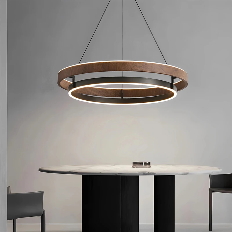 Retro Wood circular pendant light Designer modern wood grain color Round Chandelier living room Restaurant Suspension Luminaire